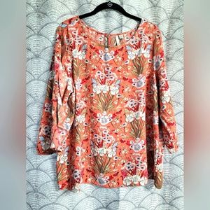LC Lauren Conrad Floral Ruffle 3/4 Sleeve Blouse Plus Size XXL